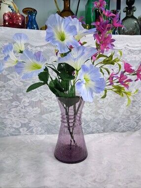 Vintage Pilgrim Amethyst Crackle Glass Vase MCM Art Glass